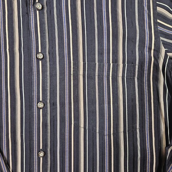 Bugatchi Uomo Men’s L Stripe Dress Shirt Black Tan Blue Cotton - Picture 5 of 6